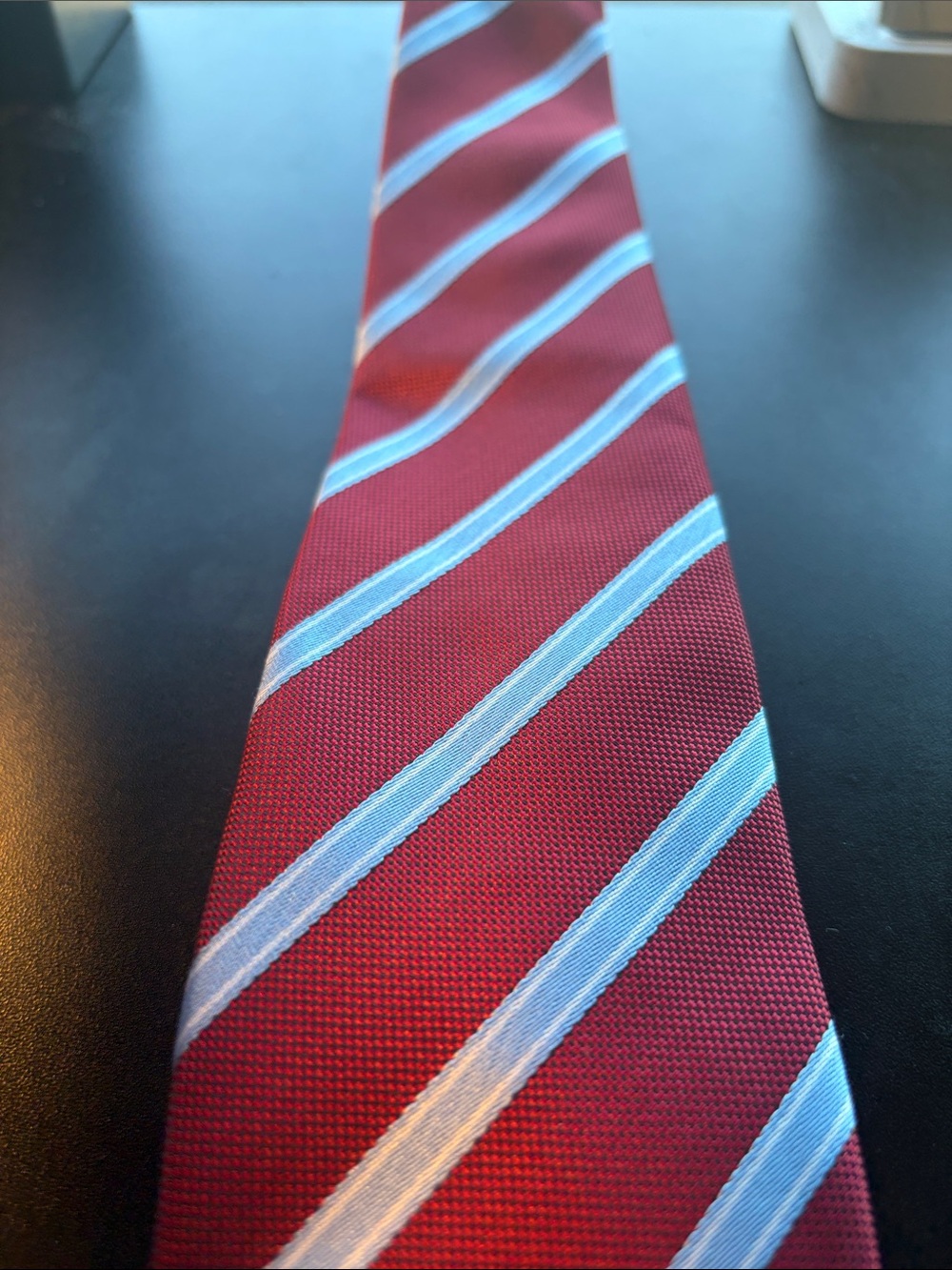 Men's Red Stripe Tie with Light Blue Accent